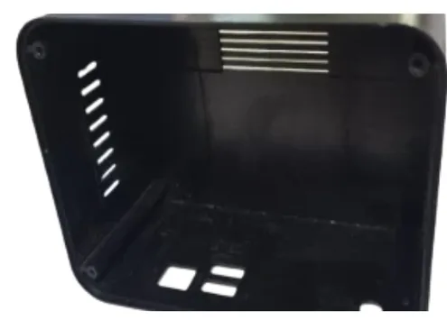 Black molded plastic enclosure interior