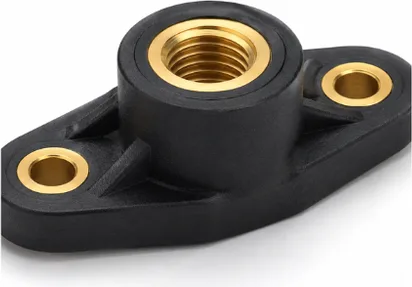 Insert molded flange with brass threaded inserts