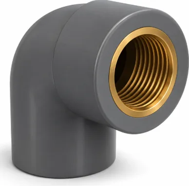 Overmolded elbow fitting with brass thread
