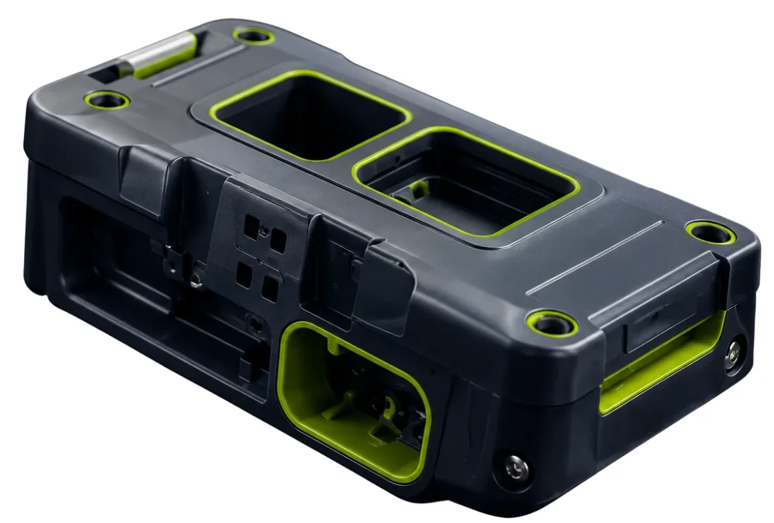 Molded battery enclosure with green overmolded seals