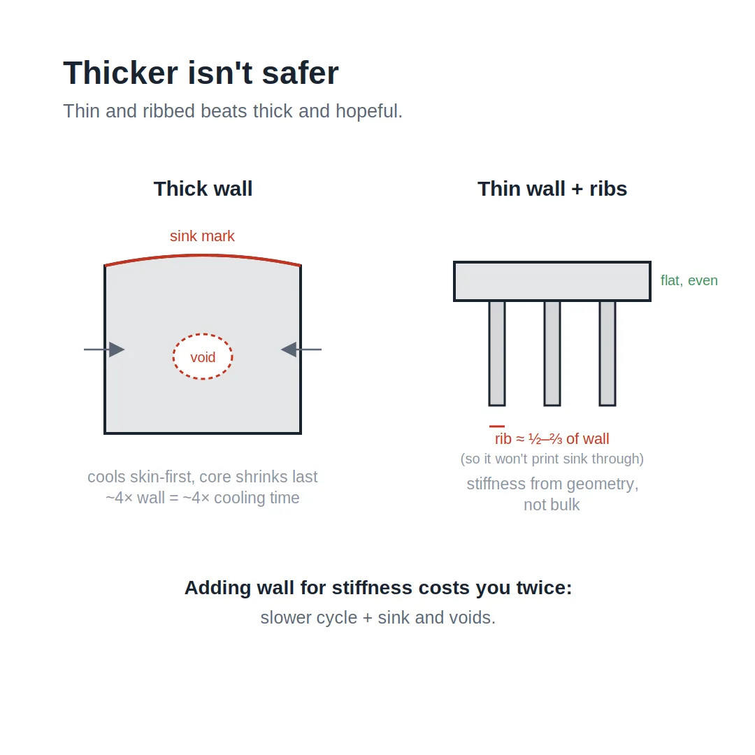 Thicker isn't safer: thick wall vs thin wall with ribs