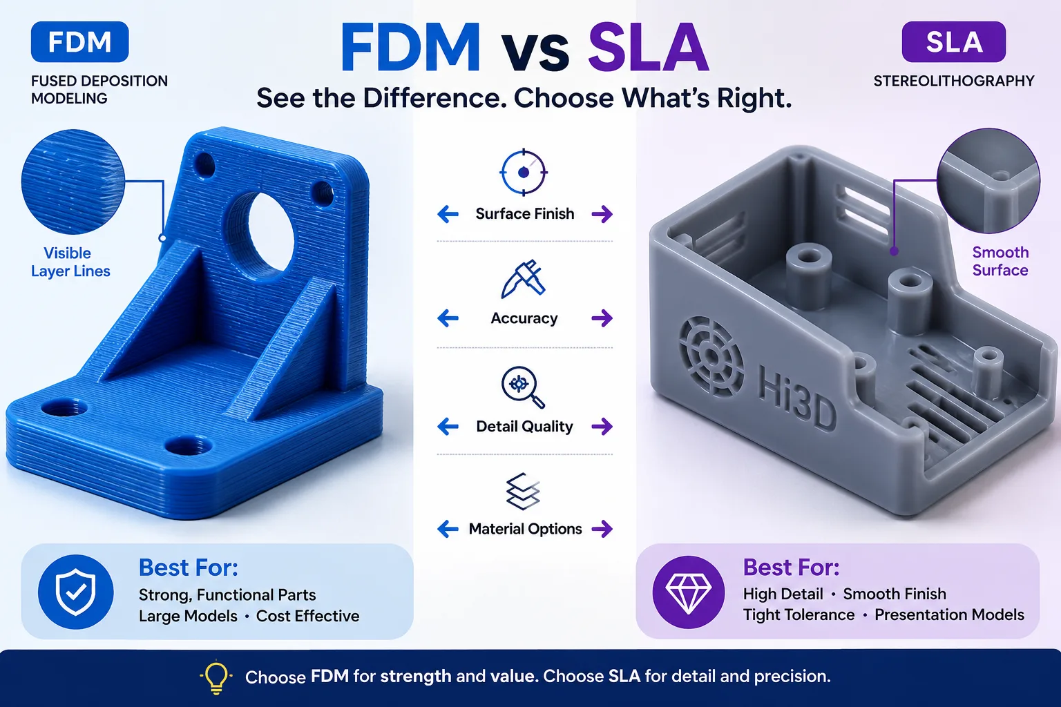 SLA vs FDM key differences comparison